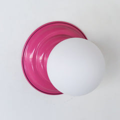 Bright Pink and white glass small modern wall sconce by sazerac stitches. Works equally well in traditional spaces, kids spaces, and more!