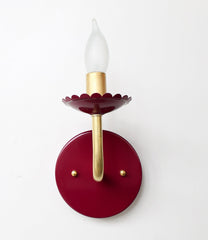 Black Cherry and Brass feminine wall sconce with scalloped bobeche detail