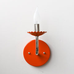 Poppy red and chrome small wall sconce with scalloped details
