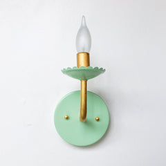 Mint & Brass Scalloped wall sconce with feminine details. Bathroom or small wall sconce.