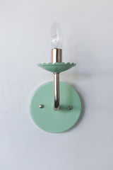 Mint and Chrome feminine wall sconce for bathrooms, halls, etc.  The scalloped bobeche adds a subtle feminine touch.
