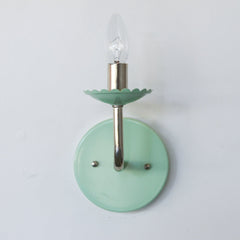 Mint and Chrome feminine wall sconce for bathrooms, halls, etc.  The scalloped bobeche adds a subtle feminine touch.