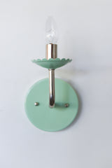 Mint and Chrome feminine wall sconce for bathrooms, halls, etc.  The scalloped bobeche adds a subtle feminine touch.