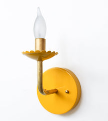 Yellow & Brass scalloped wall sconce with feminine details