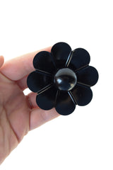 All black daisy drawer pull. Dark retro furniture or cabinet knob