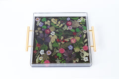 Black Tray with Purple & Red Flowers