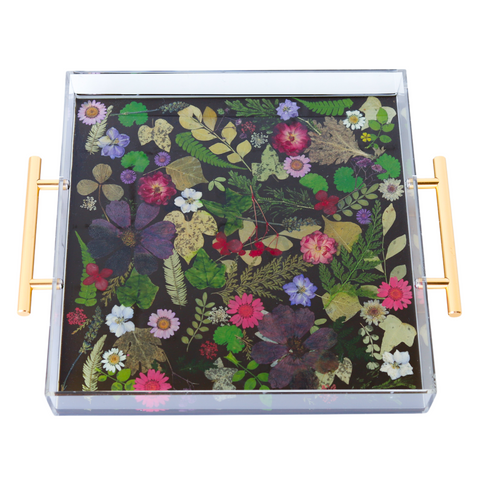 Black Tray with Purple & Red Flowers
