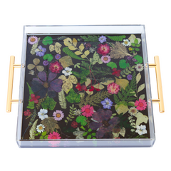 Black Tray with Purple & Red Flowers