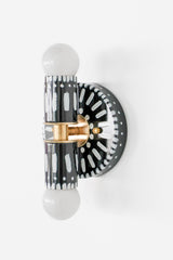 Handpainted black and white patterned wall sconce inspired by Greece & Portugal.  Maximalist style wall sconce that has a natural element because each one is hand-painted.  The painted thalia is a perfect small sconce that doubles as a statement light fixture because of the bold design.  Great for bathrooms, hallways, and more.