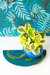 Blue & Green Marbled Demilune Planter