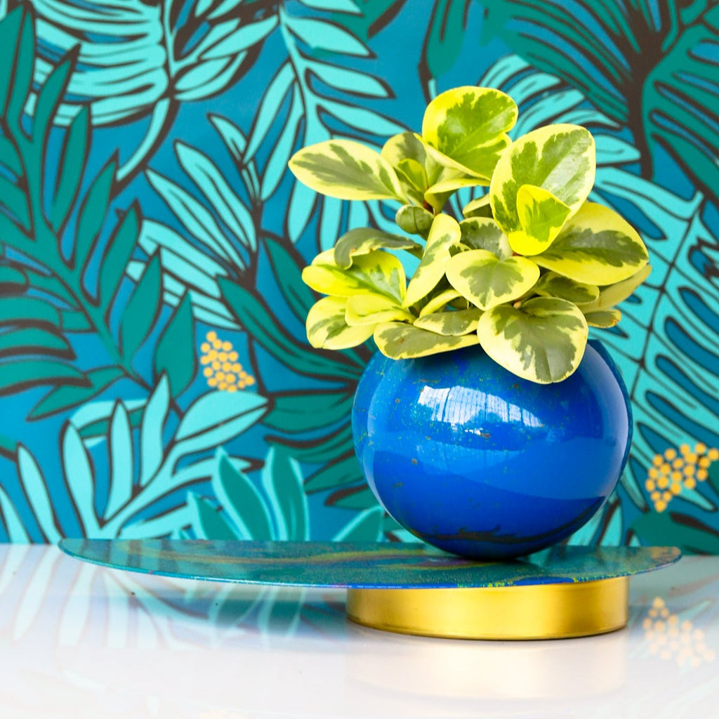 Blue & Green Marbled Demilune Planter