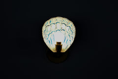 White, Blue, & Brass Hand-Painted Coquille Sconce: One of One