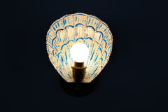 White, Blue, & Brass Hand-Painted Coquille Sconce: One of One