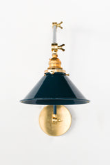 Lagoon & Brass Adjustable wall sconce with a cone shade. Traditional style light fixture in fun colors
