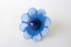 Denim blue and dark blue floral retro drawer pull by sazerac stitches.  Customizations available on this colorful furniture and cabinet drawer pull.  Gives a 60s and 70s retro style drawer pull kitchen knob in a fun and colorful options.