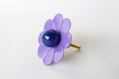 pastel purple and dark blue navy floral retro drawer pull by sazerac stitches.  Customizations available on this colorful furniture and cabinet drawer pull.  Gives a 60s and 70s retro style drawer pull kitchen knob in a fun and colorful options.