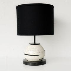 Modern black and white ceramic and marble table lamp.  Ceramics are made in North Carolina and the lamp is designed and assembled in New Orleans.  Unique Ceramic Small Table Lamp