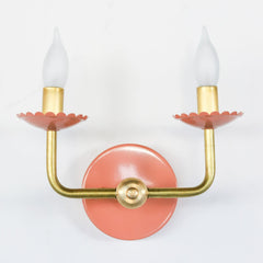 Peach & Brass two light scalloped wall fixture light