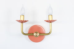Peach & Brass two light scalloped wall fixture light