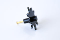 Glossy Black Acrylic & Brass modern and artistic paint splat inspired drawer pull knob.  Colorful asymmetric acrylic drawer pull or knob with brass details. Adds a unique touch to dressers, cabinets, and more.  Comes in pearly, glossy, and translucent acrylic in a ton of colorful option.  Adds a playful touch to 90s aesthetic or a kid-friendly space.  Unique drawer pull made to order in New Orleans. Designed by Sazerac Stitches.  Easy to install!