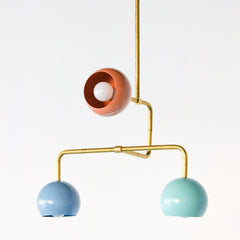 Pastel Peach, Blue and teal modern sculptural chandelier by sazerac stitches