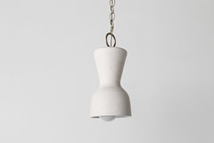 Cream and brass chained ceramic pendant lighting fixture. Made in the USA hand-cast tinted porcelain pendant kitchen light with real raw brass chain.  Beautiful unglazed porcelain ceramic pendant ceiling light fixture.
