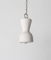 Cream and brass chained ceramic pendant lighting fixture. Made in the USA hand-cast tinted porcelain pendant kitchen light with real raw brass chain.  Beautiful unglazed porcelain ceramic pendant ceiling light fixture.
