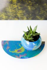 Blue & Green Marbled Demilune Planter