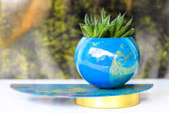 Blue & Green Marbled Demilune Planter
