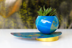 Blue & Green Marbled Demilune Planter