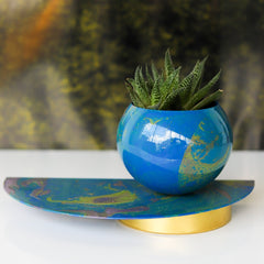 Blue & Green Marbled Demilune Planter