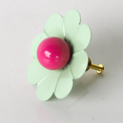 mint and bright pink daisy drawer pull