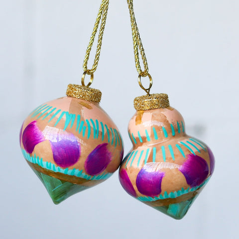 Mint & Metallic Purple Painted Ornaments Set