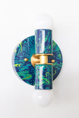 Navy, Teal, & Chartreuse Marbled Thalia Sconces