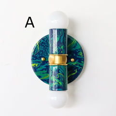 Navy, Teal, & Chartreuse Marbled Thalia Sconces