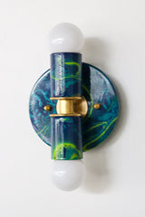 Navy, Teal, & Chartreuse Marbled Thalia Sconces