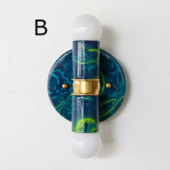 Navy, Teal, & Chartreuse Marbled Thalia Sconces