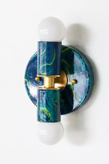 Navy, Teal, & Chartreuse Marbled Thalia Sconces