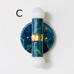 Navy, Teal, & Chartreuse Marbled Thalia Sconces