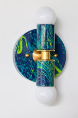 Navy, Teal, & Chartreuse Marbled Thalia Sconces