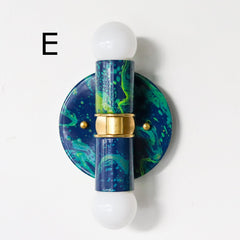 Navy, Teal, & Chartreuse Marbled Thalia Sconces