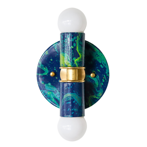Navy, Teal, & Chartreuse Marbled Thalia Sconces