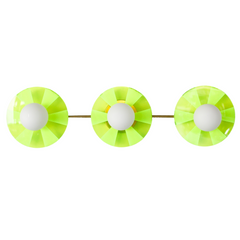 Neon Green Triple Circus Sconce: Steal the show with a touch of modern luxury! The Neon Green Triple Circus Sconce features three intricately etched green acrylic discs, drawing inspiration from the rich hues of Murano glass. Each disc casts mesmerizing light and shadow patterns, making this statement piece a true conversation starter.
