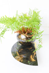 Olive Green, Gold, & Black Marbled Demilune Planter