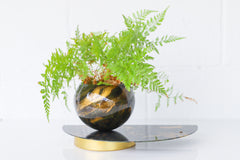Olive Green, Gold, & Black Marbled Demilune Planter