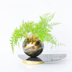 Olive Green, Gold, & Black Marbled Demilune Planter