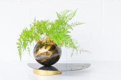 Olive Green, Gold, & Black Marbled Demilune Planter
