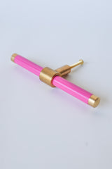 Hot Pink and brass modern drawer pull.  Add color to cabinets with brass accents with the Piety drawer pulls by sazerac stitches.  Available in over 30 colors with the option to customize. Center mount installation drawer pull with color and brass accents.  Sophisticated colorful bathroom, dresser, vanity, or desk drawer pull.
