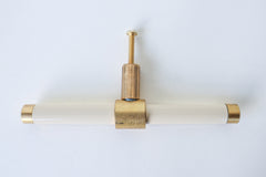 Cream & Brass modern drawer pull.  Add color to cabinets with brass accents with the Piety drawer pulls by sazerac stitches.  Available in over 30 colors with the option to customize. Center mount installation drawer pull with color and brass accents.  Sophisticated colorful bathroom, dresser, vanity, or desk drawer pull.