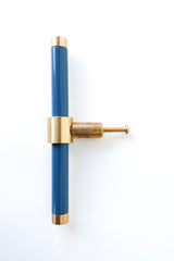 Denim Grey-Blue & Brass modern drawer pull.  Add color to cabinets with brass accents with the Piety drawer pulls by sazerac stitches.  Available in over 30 colors with the option to customize. Center mount installation drawer pull with color and brass accents.  Sophisticated colorful bathroom, dresser, vanity, or desk drawer pull.
